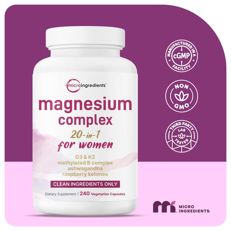 Complexe de Magnésium 20-en-1 (240 Gélules — 4 Mois de Cure)